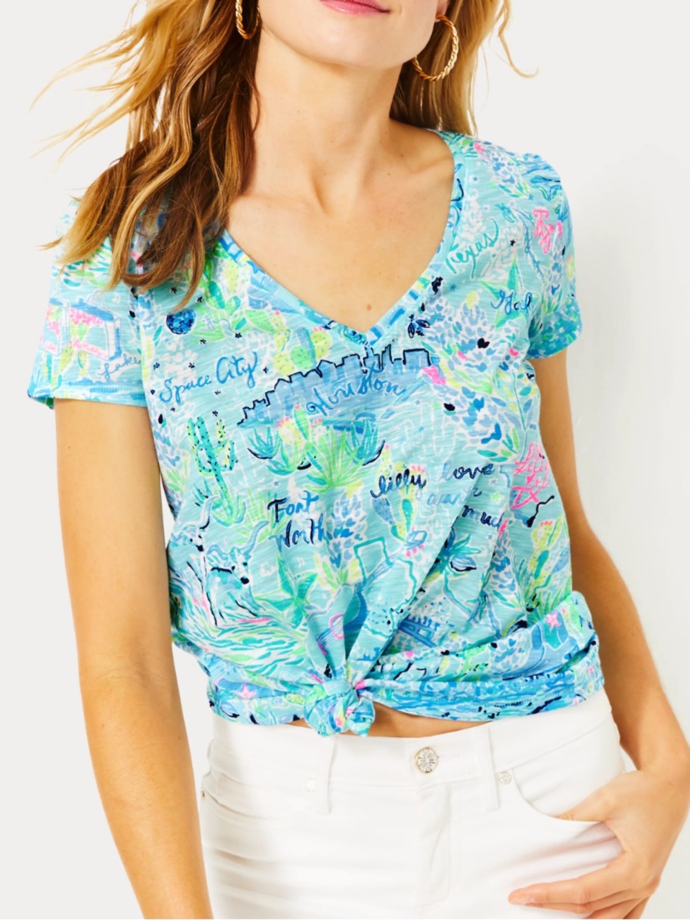 Lilly Pulitzer Etta V Neck Cotton Top Lilly loves Texas size large